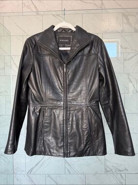 Nine West Black Leather Zip-Up Jacket with Tailored Seams